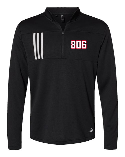 806 Adidas 3 Stripes Double-Knit Quarter-Zip Pullover