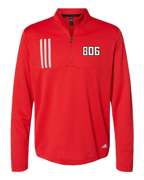 806 Adidas 3 Stripes Double-Knit Quarter-Zip Pullover